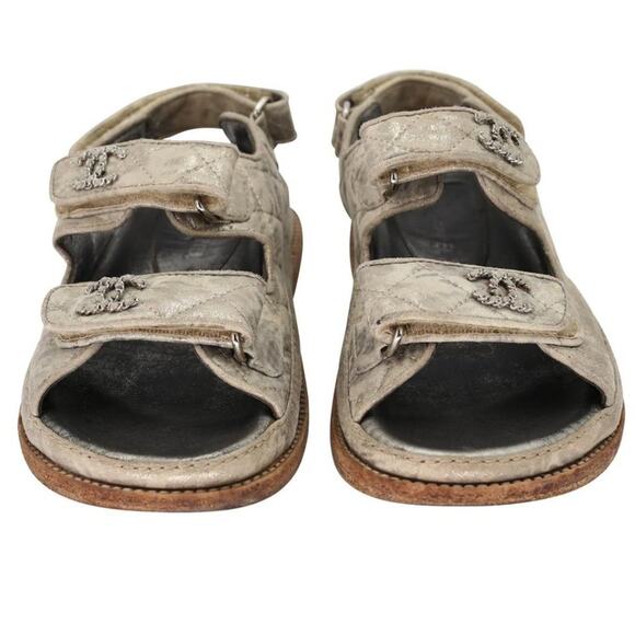 Chanel Metallic CC Logo 36C Quilted Leather Dad Sandals CC-S0829-0005 - Picture 3 of 11